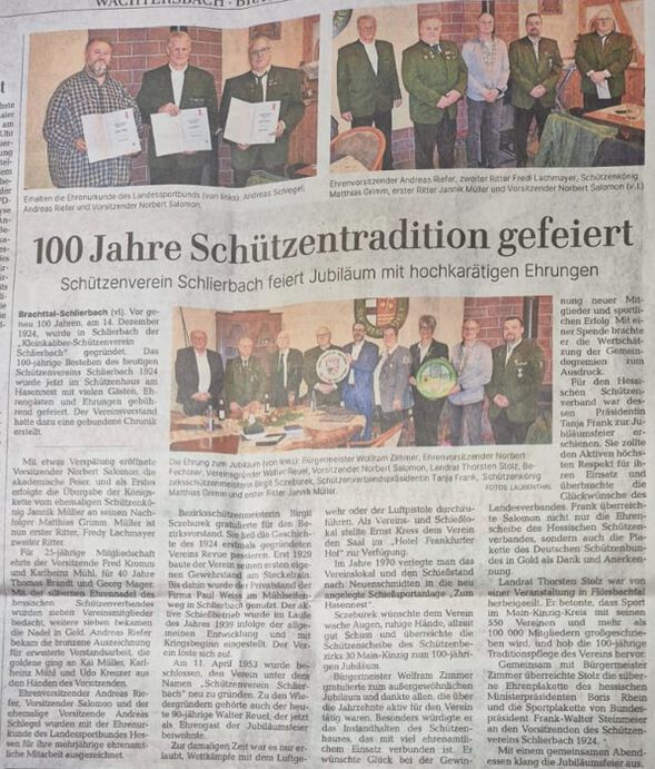 Zeitungsartikel: 100 Jahre Schützentradition gefeiert
